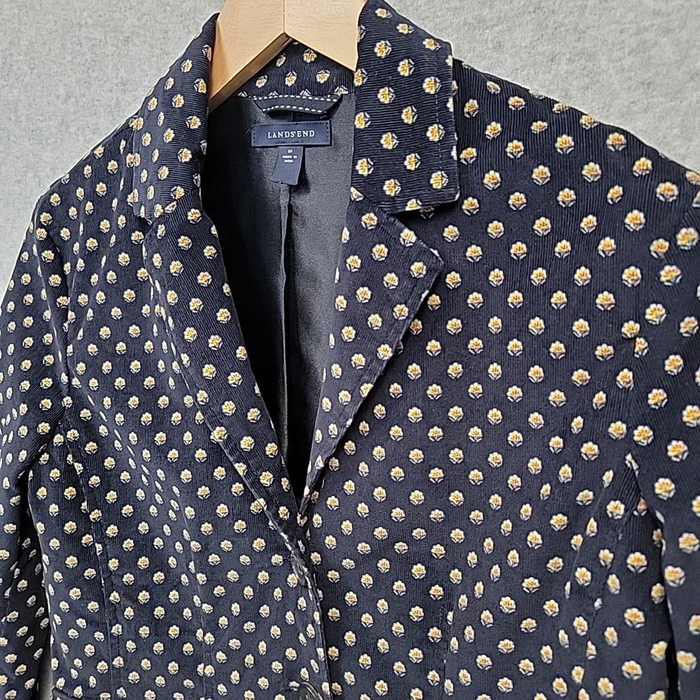LANDS END Wmns Sz‎ 8P Corduroy Jacket Blazer LinedNavy Calico Buttons Pockets